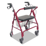 Ultra Lightweight Rollator, Adjusts 33.75" to 38", 300 lb Capacity, Burgundy