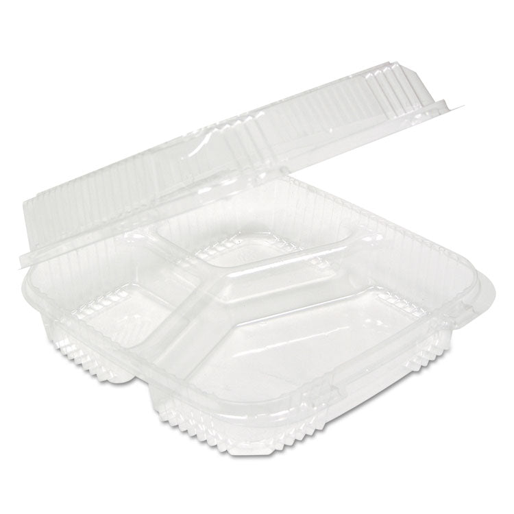 ClearView SmartLock Hinged Lid Container, 3 Compartments, 5 oz/14 oz, 8.2 x 8.34 x 2,91, Clear, Plastic, 200/Carton