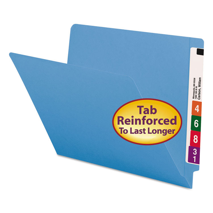 Shelf-Master Reinforced End Tab Colored Folders, Straight Tabs, Letter Size, 0.75" Expansion, Blue, 100/Box