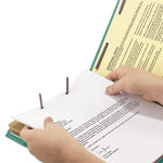 End Tab Pressboard Classification Folders, Six SafeSHIELD Fasteners, 2" Expansion, 2 Dividers, Letter Size, Green, 10/Box