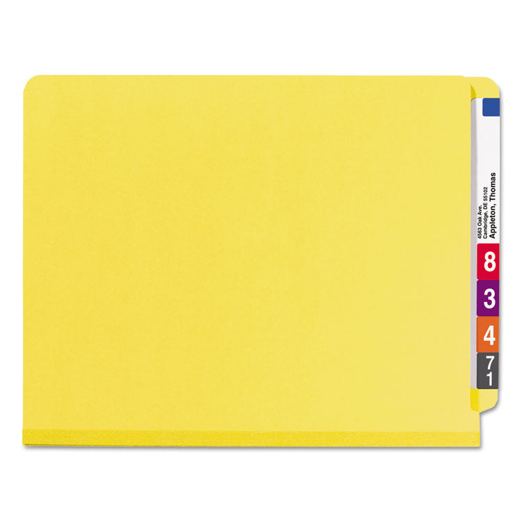 End Tab Pressboard Classification Folders, Six SafeSHIELD Fasteners, 2" Expansion, 2 Dividers, Letter Size, Yellow, 10/Box