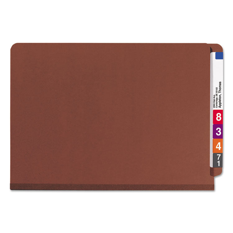 End Tab Pressboard Classification Folders, Six SafeSHIELD Fasteners, 2" Expansion, 2 Dividers, Legal Size, Red, 10/Box