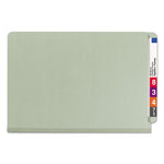 End Tab Pressboard Classification Folders, Four SafeSHIELD Fasteners, 2" Expansion, 1 Divider, Legal Size, Gray-Green, 10/Box