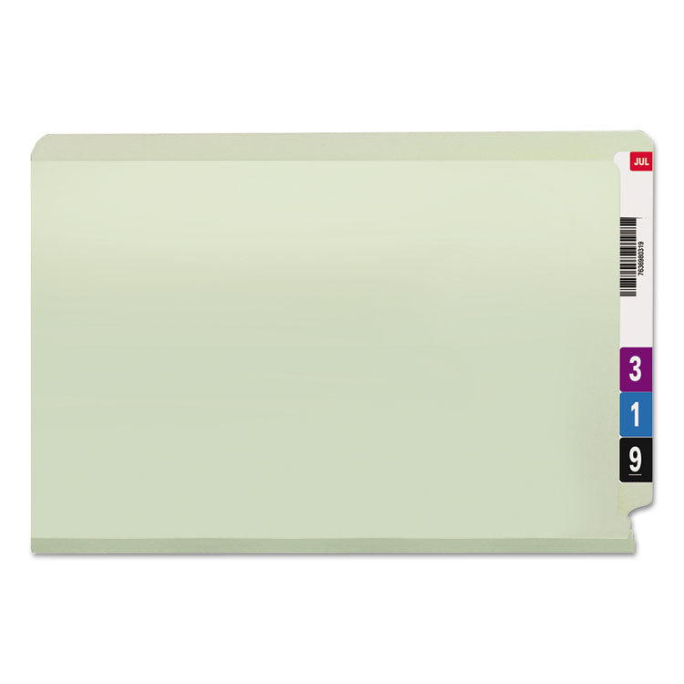 End Tab Pressboard Classification Folders, Two SafeSHIELD Coated Fasteners, 1" Expansion, Legal Size, Gray-Green, 25/Box