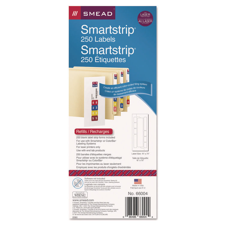 Color-Coded Smartstrip Refill Label Forms, Laser Printer, Assorted, 1.5 X 7.5, White, 250/pack
