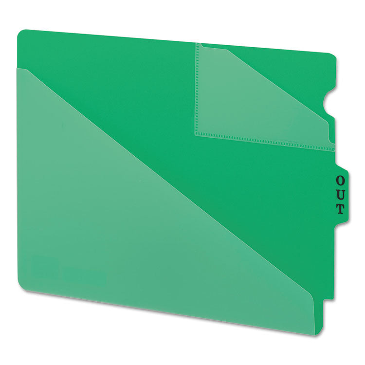 End Tab Poly Out Guides, Two-Pocket Style, 1/3-Cut End Tab, Out, 8.5 X 11, Green, 50/box