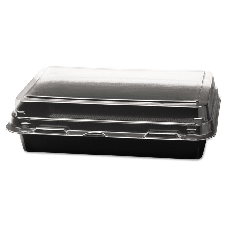 Creative Carryouts Hinged Plastic Hot Deli Boxes, 24 Oz, 7.87 X 5.4 X 2.1, Black/clear, 200/carton