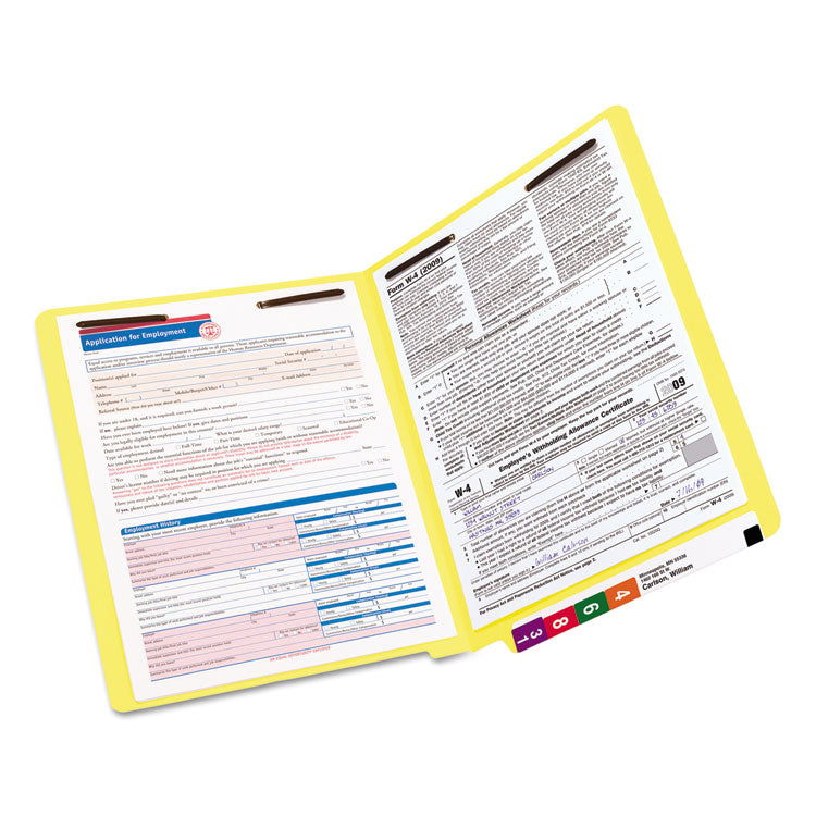 Heavyweight Colored End Tab Fastener Folders, 0.75" Expansion, 2 Fasteners, Letter Size, Yellow Exterior, 50/Box