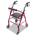 Ultra Lightweight Rollator, Adjusts 33.75" to 38", 300 lb Capacity, Burgundy