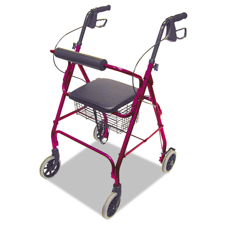 Ultra Lightweight Rollator, Adjusts 33.75" to 38", 300 lb Capacity, Burgundy