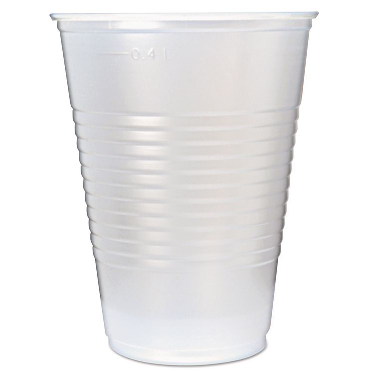RK Ribbed Cold Drink Cups, 16 oz, Plastic, Translucent, 50/Sleeve, 20 Sleeves/Carton