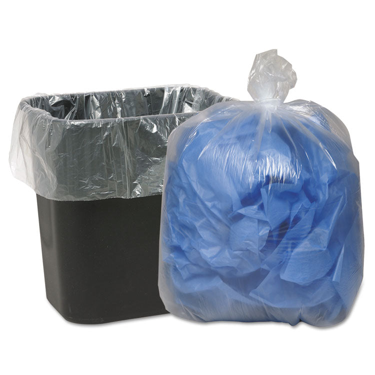 Linear Low-Density Can Liners, 10 gal, 0.6 mil, 24" x 23", Clear, 25 Bags/Roll, 20 Rolls/Carton
