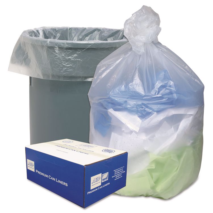 Can Liners, 30 gal, 10 mic, 30" x 37", Natural, 25 Bags/Roll, 20 Rolls/Carton