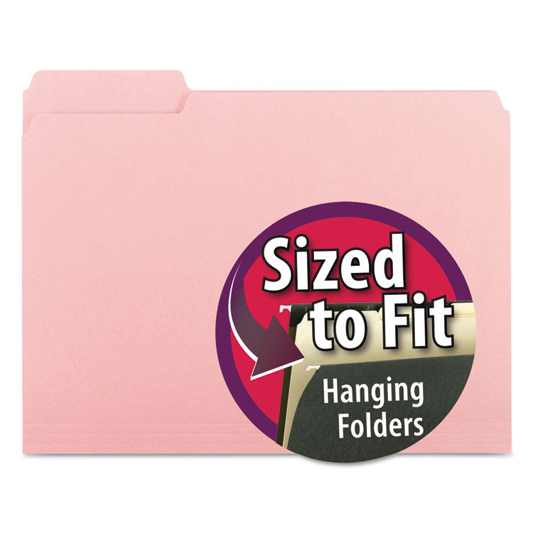Interior File Folders, 1/3-Cut Tabs: Assorted, Letter Size, 0.75" Expansion, Pink, 100/Box