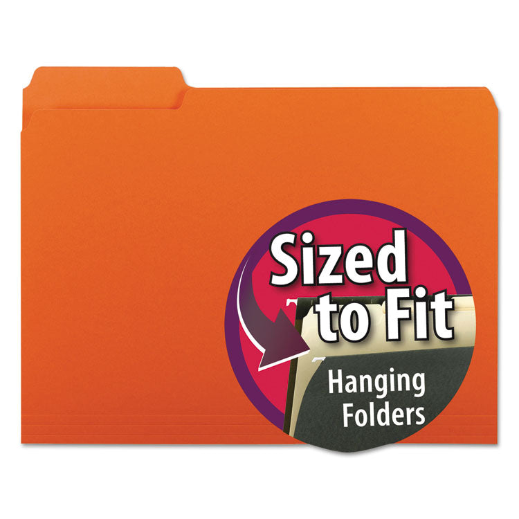 Interior File Folders, 1/3-Cut Tabs: Assorted, Letter Size, 0.75" Expansion, Orange, 100/Box
