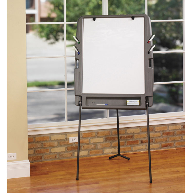 Ingenuity Portable Flipchart Easel with Dry Erase Surface, 35" x 30", White Surface, Charcoal Gray Polyethylene Frame