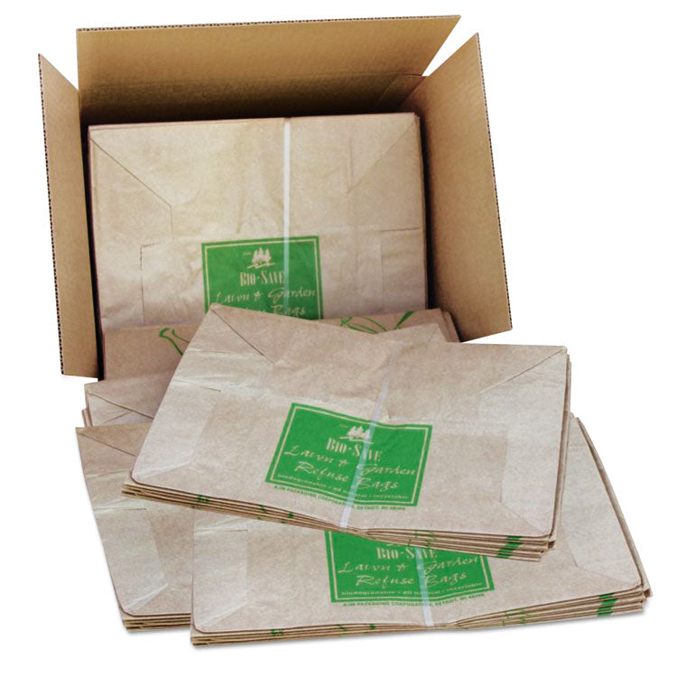 Lawn/Leaf Bags, Self-Standing, Open-Face, 30 gal, 16" x 35", Kraft, 50/Box