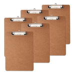 Hardboard Clipboard with Low-Profile Clip, 0.5" Clip Capacity, Holds 8.5 x 11 Sheets, Brown, 6/Pack