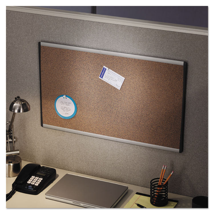 ARC Frame Cubicle Board, Cork Bulletin, 30" x 18", Tan Surface, Satin Aluminum Frame
