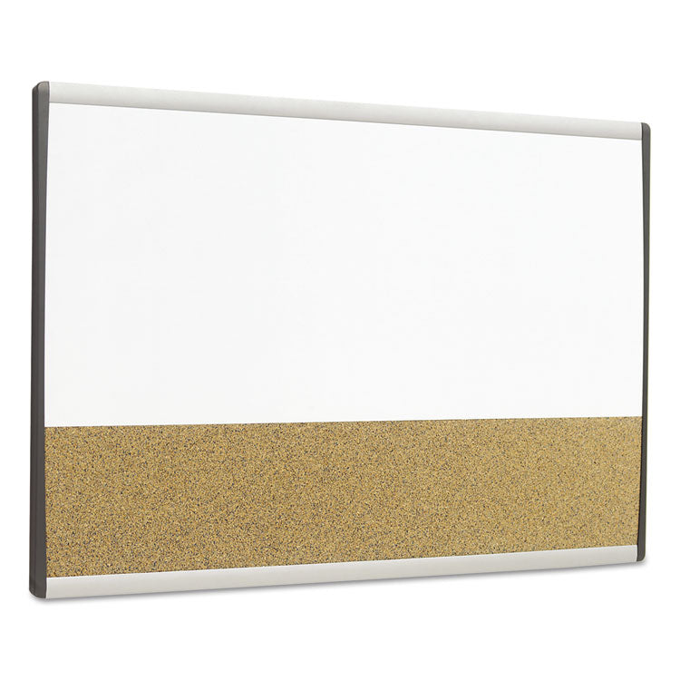 ARC Frame Cubicle Board, Combo Dry Erase/Cork Bulletin, 30" x 18", Tan/White Surface, Satin Aluminum Frame