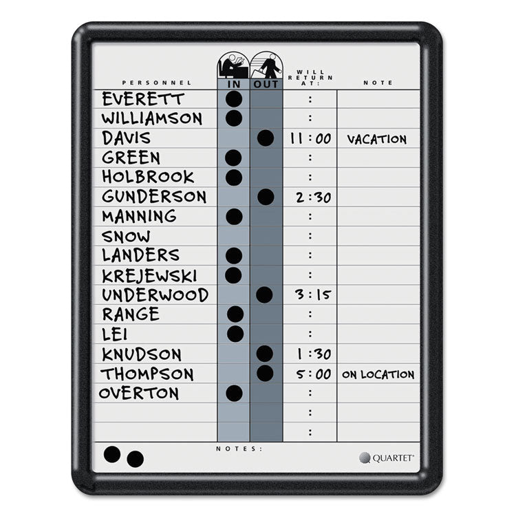 Employee In/Out Board, Personnel In/Out Tracking Chart, 11" x 14", White/Gray Surface, Black Plastic Frame