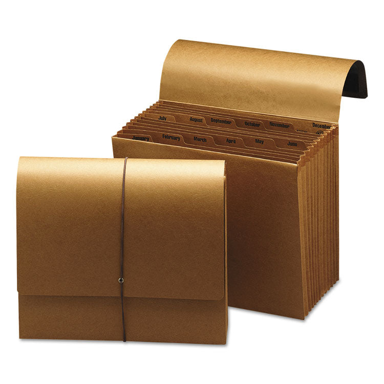 Indexed Expanding Kraft Files, 12 Sections, Elastic Cord Closure, 1/12-Cut Tabs, Letter Size, Kraft