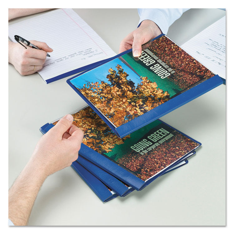 Clear Front Report Cover, Double-Prong Fastener,  0.5" Capacity, 8.5 x 11, Clear/Blue, 25/Box