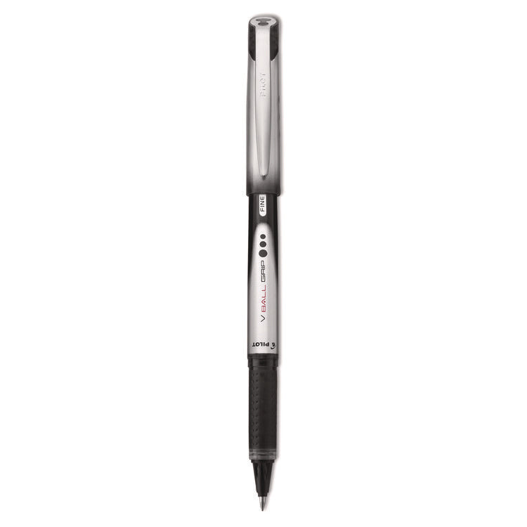VBall Grip Liquid Ink Rollerball Pen, Stick, Fine 0.7 mm, Black Ink, Black/Silver Barrel, Dozen