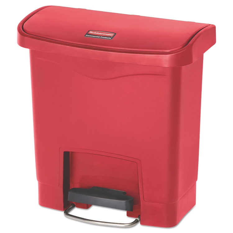 Slim Jim Streamline Resin Step-On Container, Front Step Style, 4 gal, Polyethylene, Red