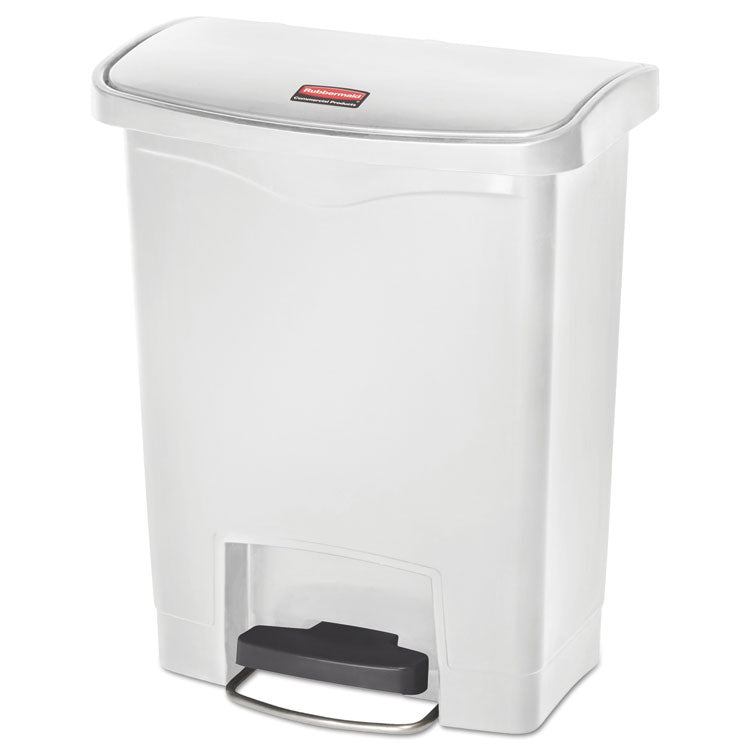 Slim Jim Streamline Resin Step-On Container, Front Step Style, 8 gal, Polyethylene, White
