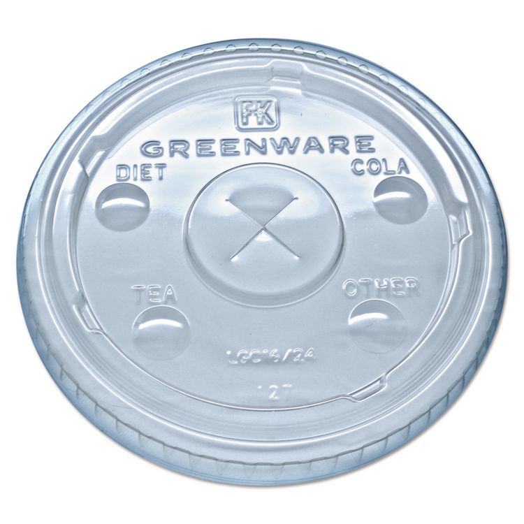 Greenware Cold Drink Lids, X-Slot, Fits 16 oz/18 oz/24 oz Cold Cups, Sugarcane, Clear, 1,000/Carton