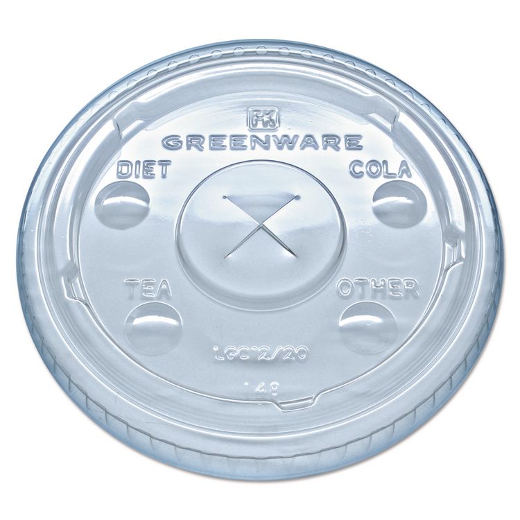 Greenware Cold Drink Lids, Fits 9 oz Old Fashioned Cups/12 oz Squat Cups/20 oz Cups, Plastic, Clear, 1,000/Carton