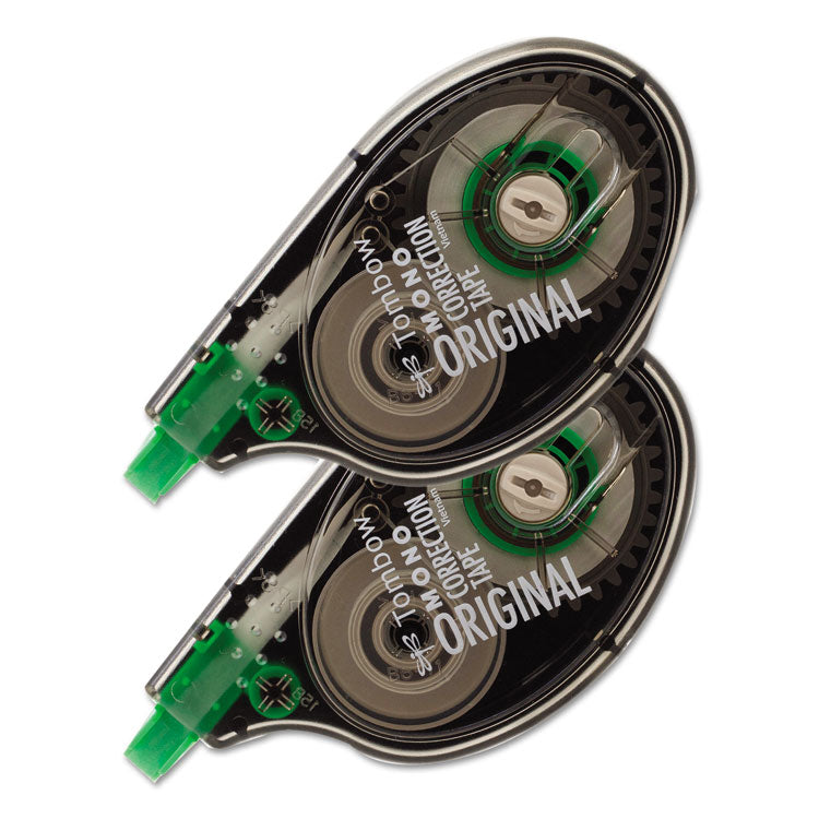 MONO Correction Tape, Non-Refillable, Gray/Clear Applicator, 0.17" x 394", White Tape, 2/Pack