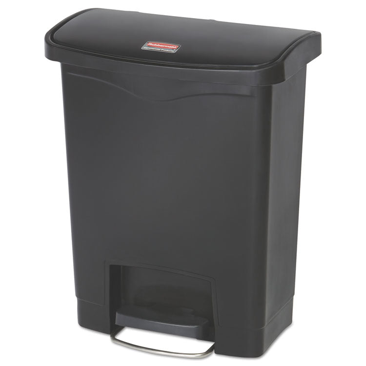 Slim Jim Streamline Resin Step-On Container, Front Step Style, 8 gal, Polyethylene, Black