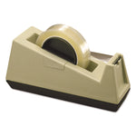 Heavy-Duty Weighted Desktop Tape Dispenser, 3" Core, Plastic, Putty/brown