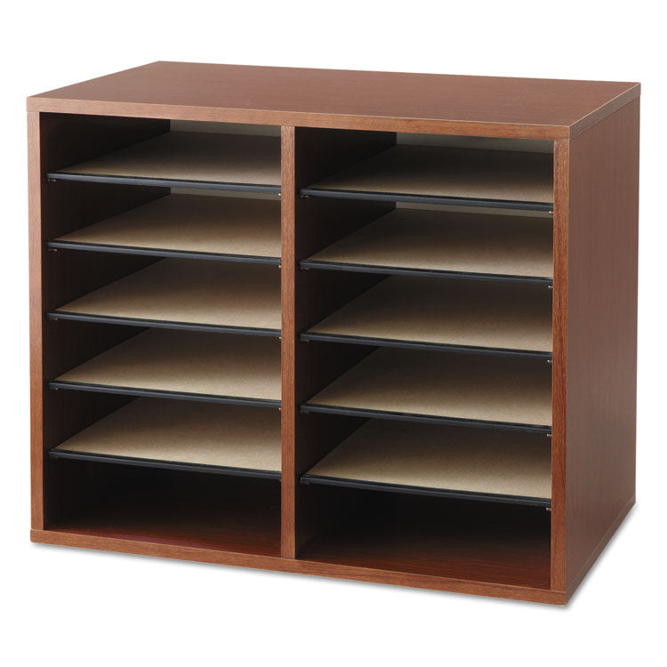 Fiberboard Literature Sorter, 12 Compartments, 19.63 x 11.88 x 16.13, Cherry