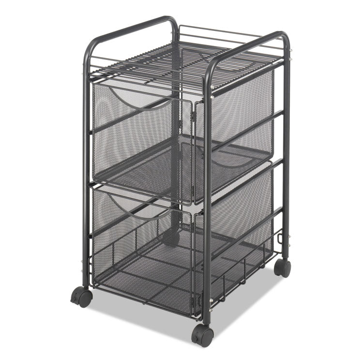 Onyx Mesh Mobile Double File, Metal, 1 Shelf, 2 Drawers, 15.75" x 17" x 27", Black