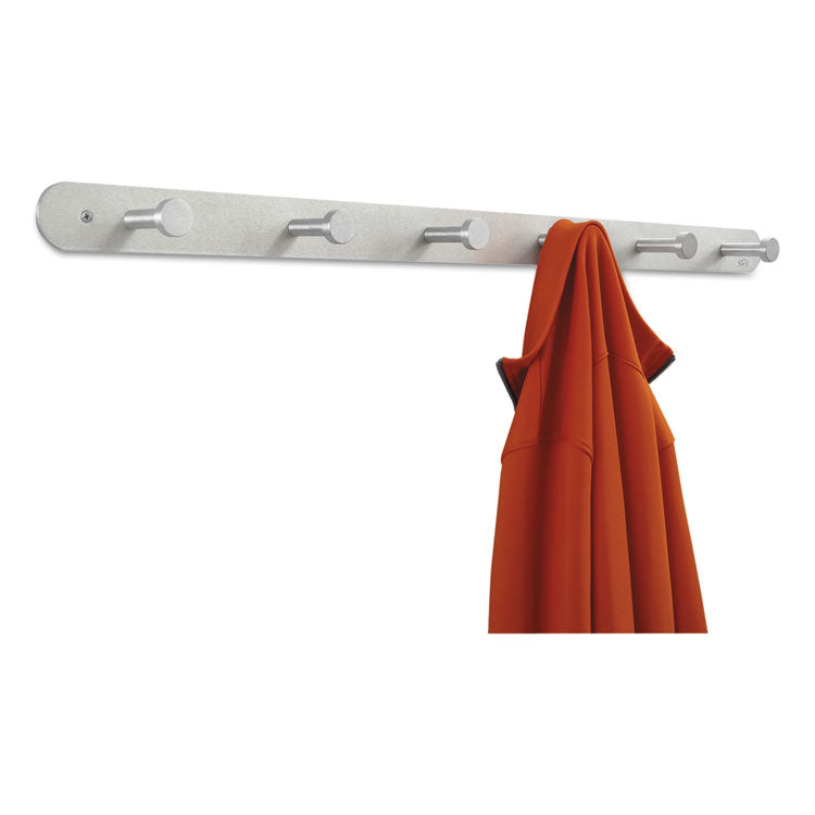 Nail Head Wall Coat Rack, Six Hooks, Metal, 36w X 2.75d X 2h, Satin