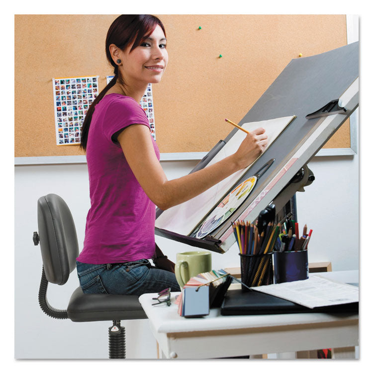 Precision Extended-Height Swivel Stool, Adjustable Footring, Supports 250 Lb, 23" To 33" Seat Height, Black Vinyl, Black Base