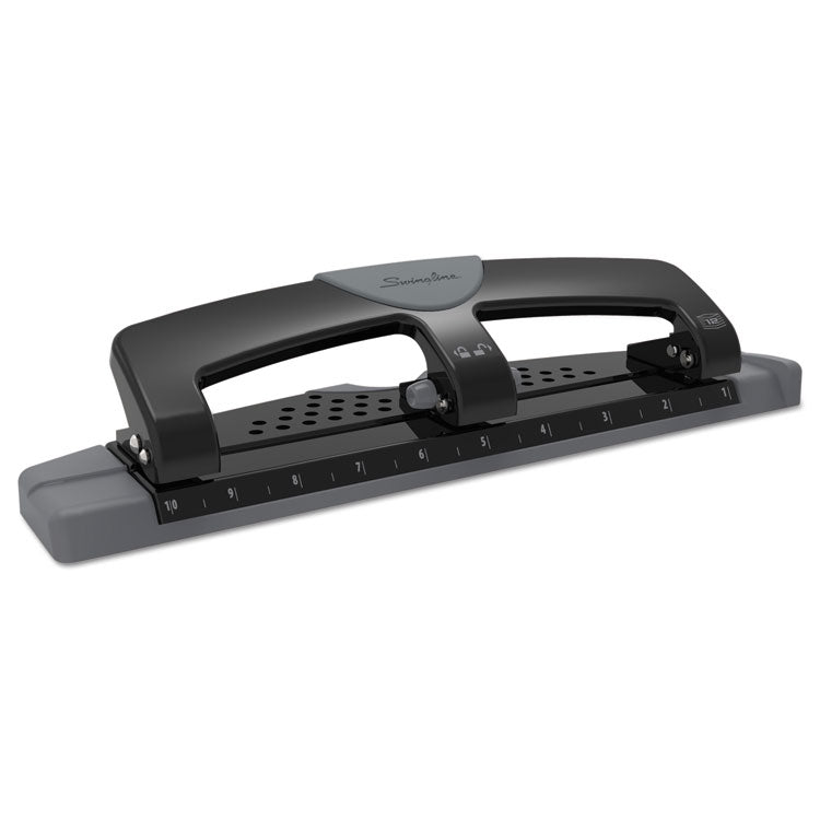 12-Sheet Smarttouch Three-Hole Punch, 9/32" Holes, Black/gray