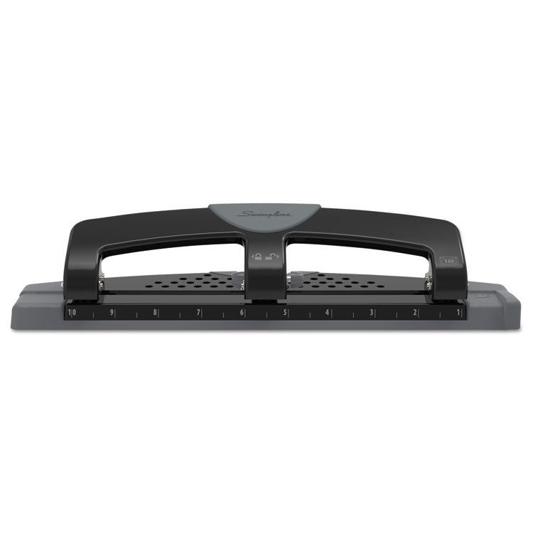 12-Sheet Smarttouch Three-Hole Punch, 9/32" Holes, Black/gray