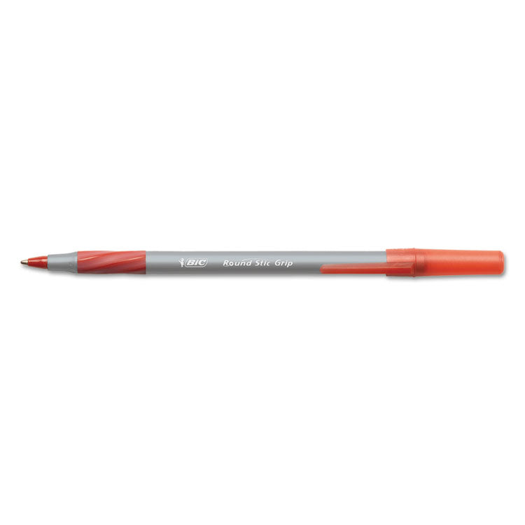 Round Stic Grip Xtra Comfort Ballpoint Pen, Easy-Glide System, Stick, Medium 1.2 mm, Red Ink, Gray/Red Barrel, Dozen