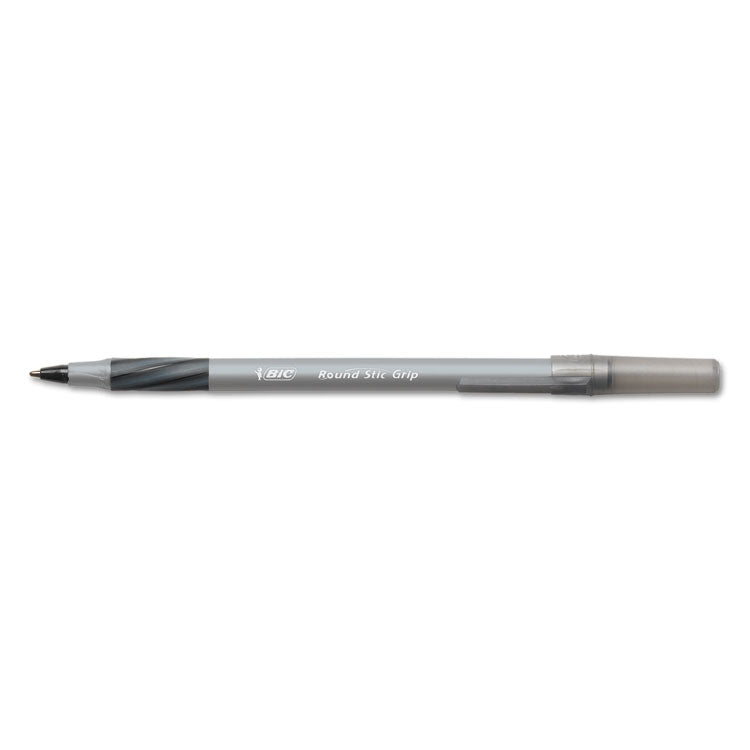 Round Stic Grip Xtra Comfort Ballpoint Pen, Easy-Glide System, Stick, Medium 1.2 mm, Black Ink, Gray/Black Barrel, Dozen