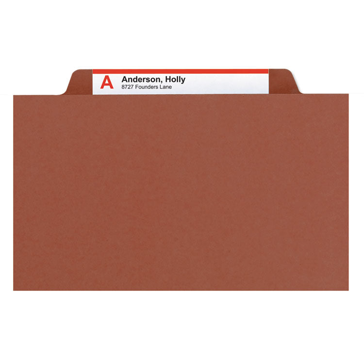 Recycled Pressboard Classification Folders, 2" Expansion, 2 Dividers, 6 Fasteners, Legal Size, Red Exterior, 10/Box