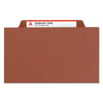 Pressboard Classification Folders, Four SafeSHIELD Fasteners, 2/5-Cut Tabs, 1 Divider, Legal Size, Red, 10/Box