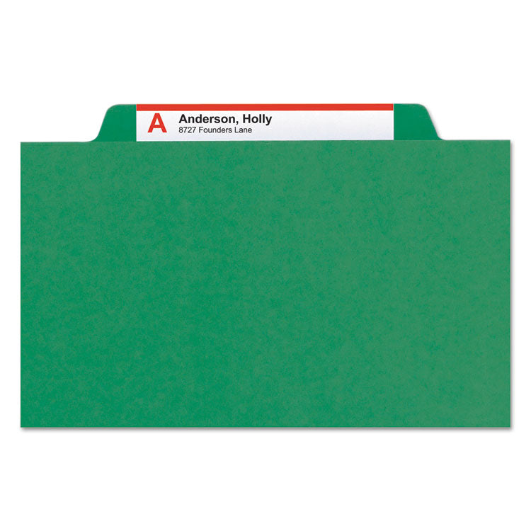 Eight-Section Pressboard Top Tab Classification Folders, Eight SafeSHIELD Fasteners, 3 Dividers, Legal Size, Green, 10/Box