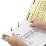 End Tab Pressboard Classification Folders, Six SafeSHIELD Fasteners, 2" Expansion, 2 Dividers, Letter Size, Blue, 10/Box