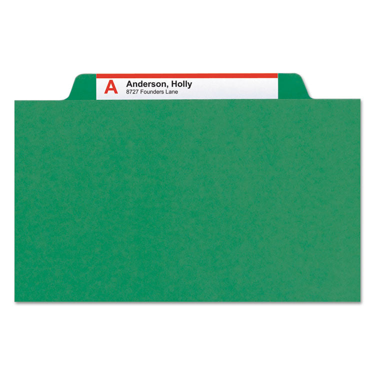 Recycled Pressboard Classification Folders, 2" Expansion, 2 Dividers, 6 Fasteners, Letter Size, Green Exterior, 10/Box