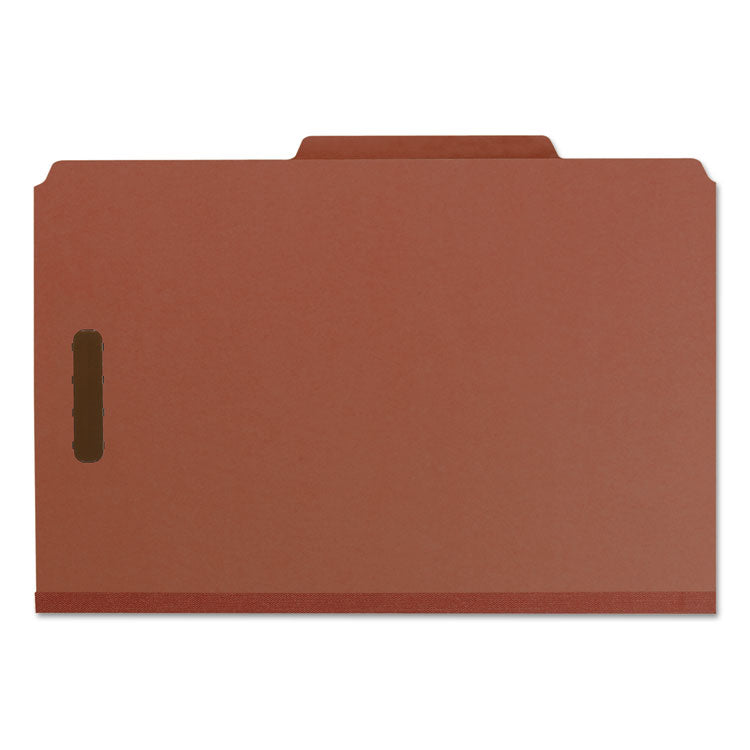 Recycled Pressboard Classification Folders, 2" Expansion, 2 Dividers, 6 Fasteners, Legal Size, Red Exterior, 10/Box