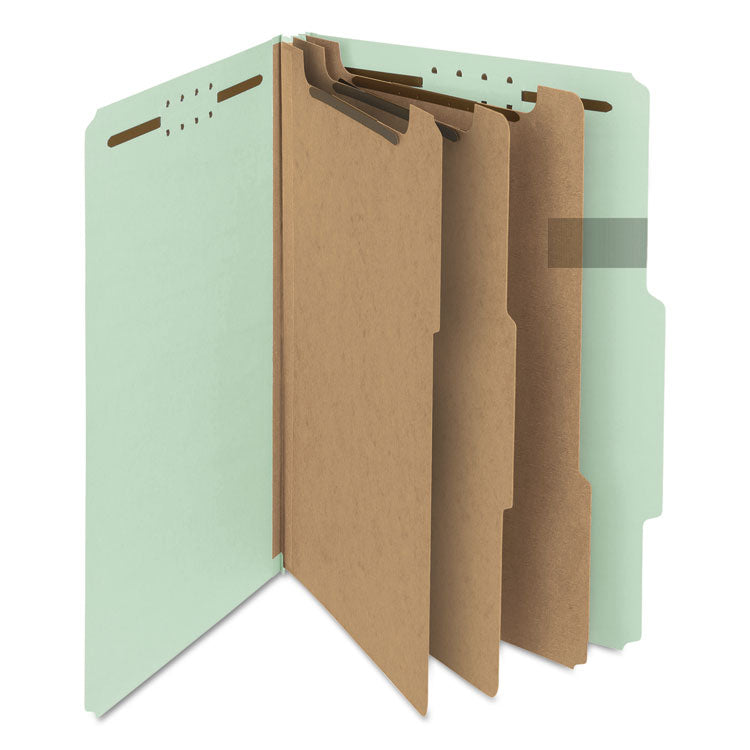 Recycled Pressboard Classification Folders, 3" Expansion, 3 Dividers, 8 Fasteners, Legal Size, Gray-Green, 10/Box